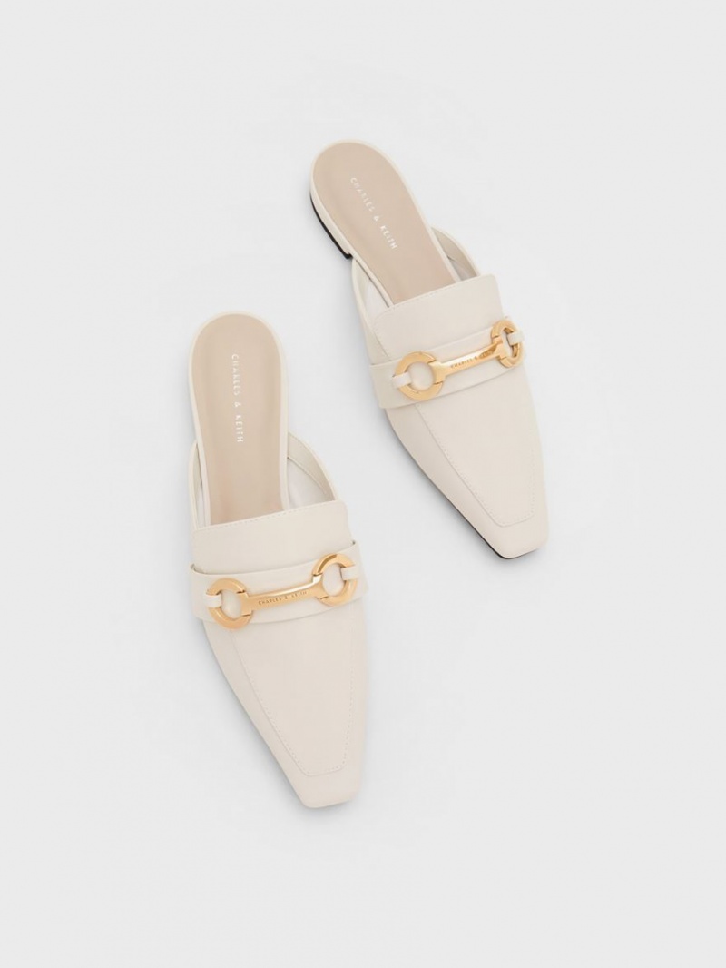 Charles & Keith Metallic Accent Tapered Flache Mules Weiß | 701VGFTPM