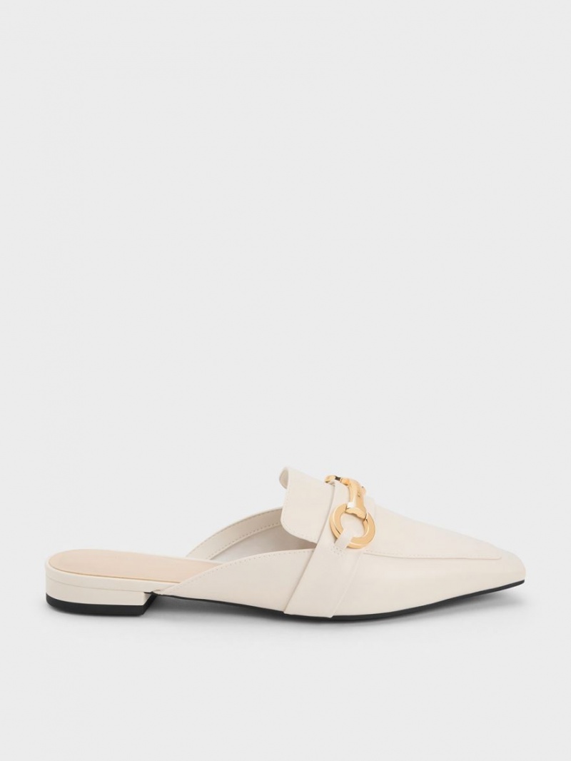 Charles & Keith Metallic Accent Tapered Flache Mules Weiß | 701VGFTPM