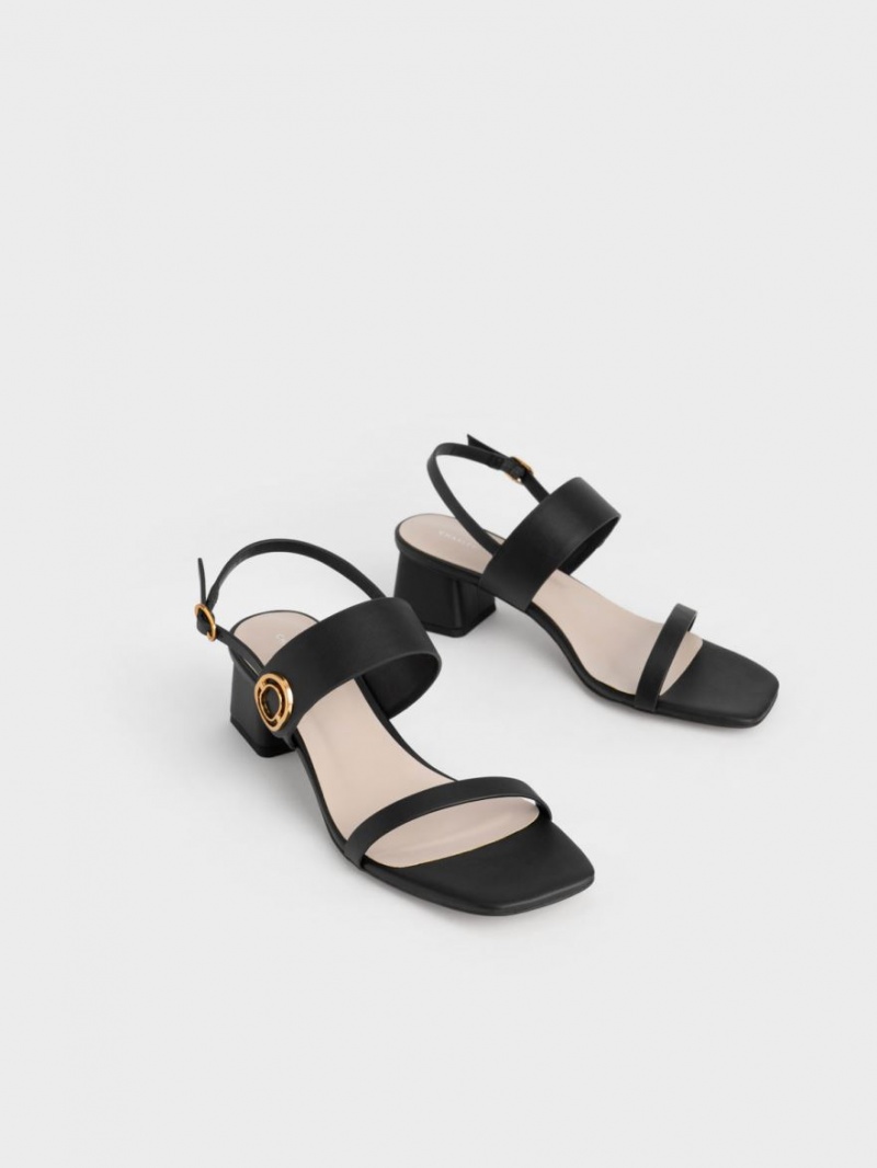 Charles & Keith Metallic Accent Trapeze Sandalen Absatz Schwarz | 827BHMKRA