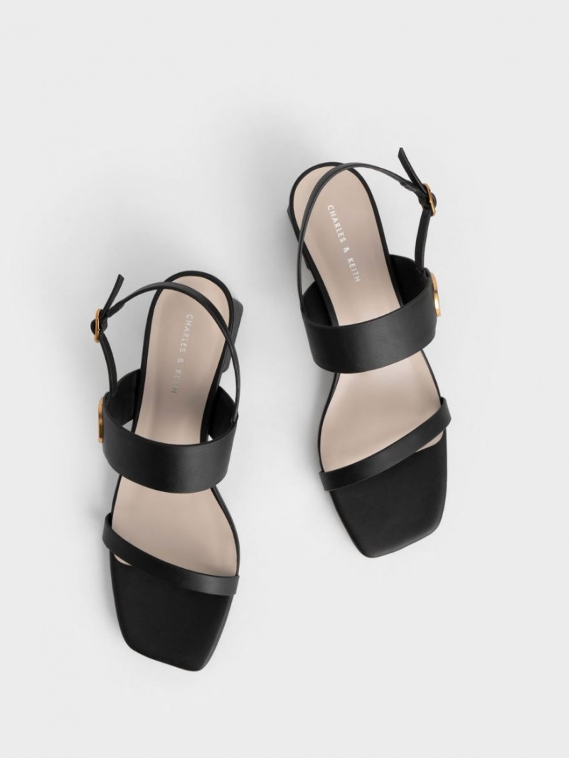 Charles & Keith Metallic Accent Trapeze Sandalen Absatz Schwarz | 827BHMKRA