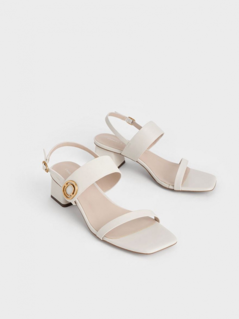 Charles & Keith Metallic Accent Trapeze Sandalen Absatz Weiß | 269GLOVTP