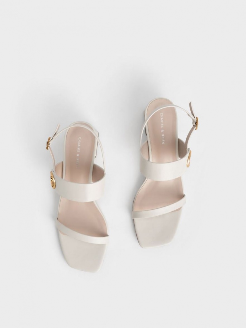 Charles & Keith Metallic Accent Trapeze Sandalen Absatz Weiß | 269GLOVTP