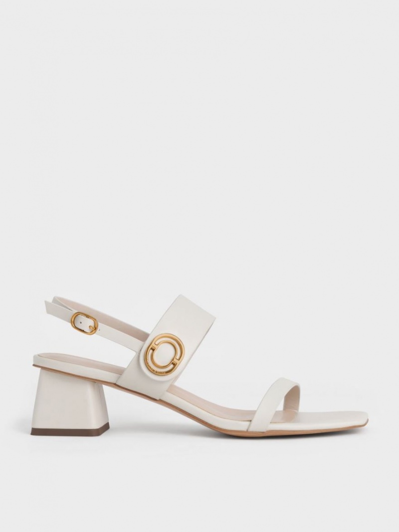 Charles & Keith Metallic Accent Trapeze Sandalen Absatz Weiß | 269GLOVTP