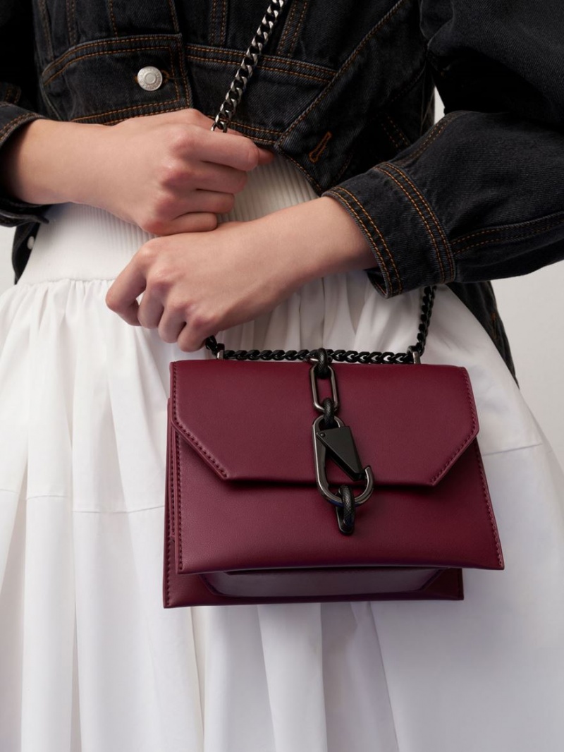 Charles & Keith Metallic Accent Turn-Lock Crossbody Taschen Bordeaux | 271XNDOCY