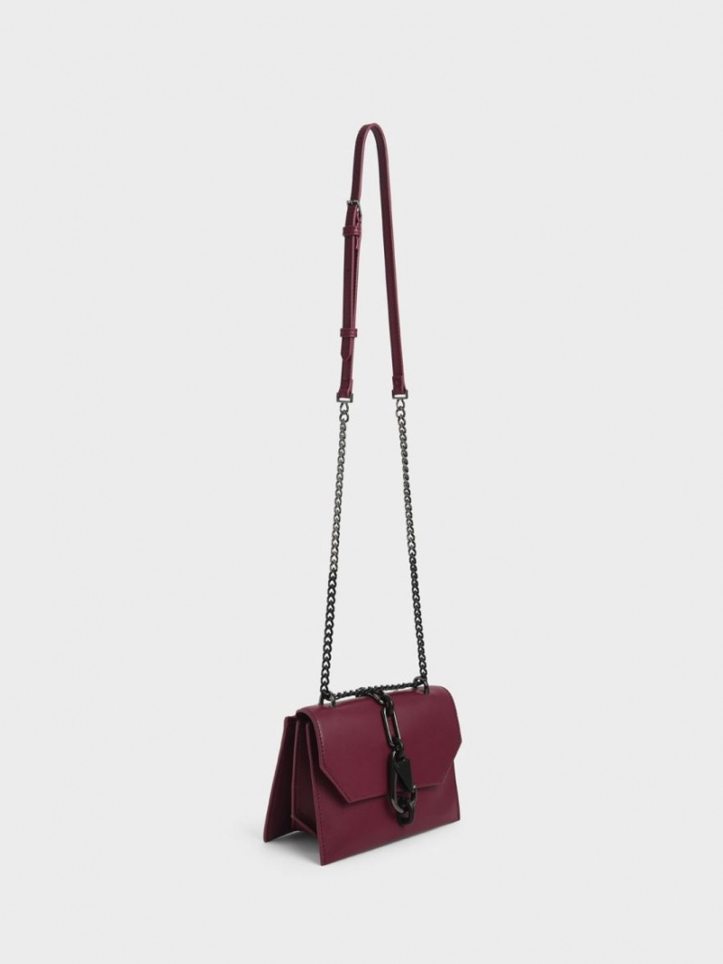 Charles & Keith Metallic Accent Turn-Lock Crossbody Taschen Bordeaux | 271XNDOCY