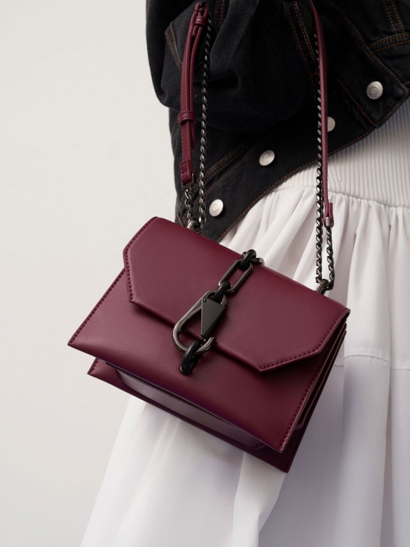 Charles & Keith Metallic Accent Turn-Lock Crossbody Taschen Bordeaux | 271XNDOCY