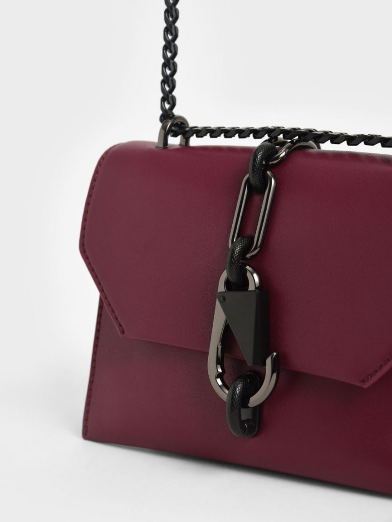 Charles & Keith Metallic Accent Turn-Lock Crossbody Taschen Bordeaux | 271XNDOCY