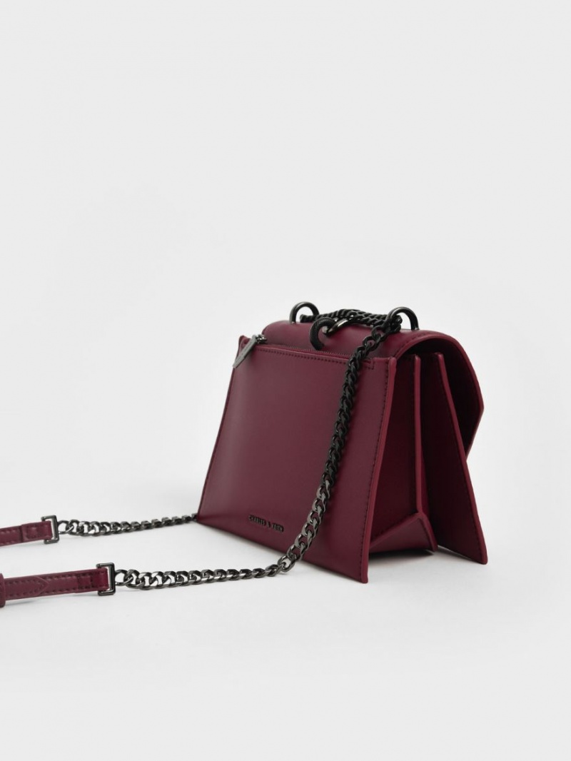 Charles & Keith Metallic Accent Turn-Lock Crossbody Taschen Bordeaux | 271XNDOCY