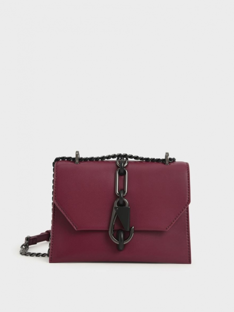 Charles & Keith Metallic Accent Turn-Lock Crossbody Taschen Bordeaux | 271XNDOCY