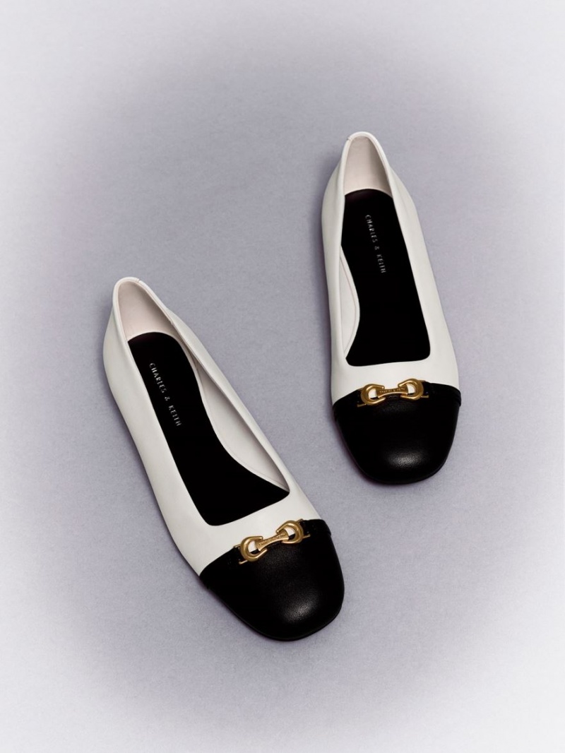 Charles & Keith Metallic Accent Two-Tone Ballerinas Weiß | 058KPABOM