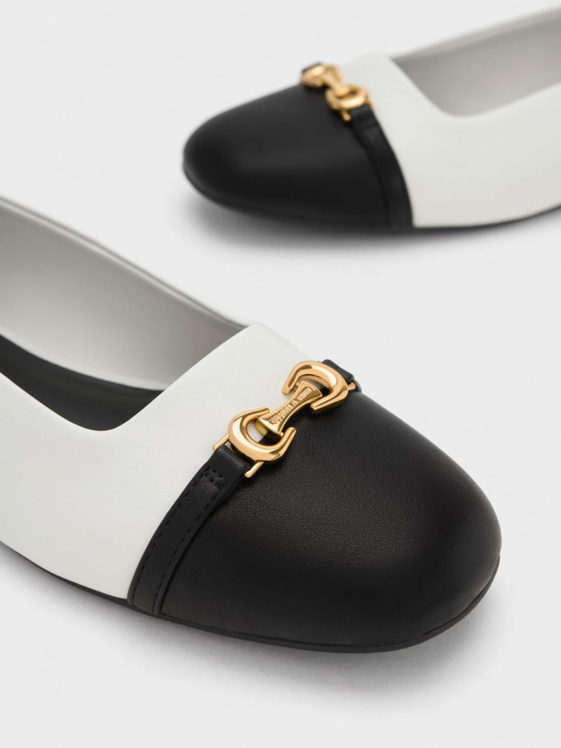 Charles & Keith Metallic Accent Two-Tone Ballerinas Weiß | 058KPABOM