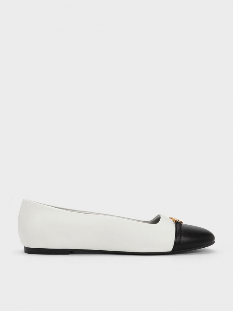 Charles & Keith Metallic Accent Two-Tone Ballerinas Weiß | 058KPABOM