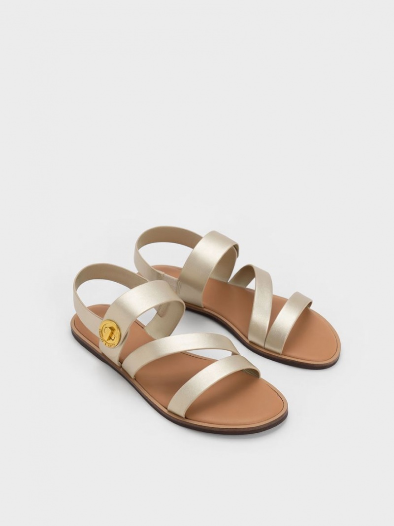 Charles & Keith Metallic Asymmetric Riemchensandalen Gold | 391FKTLMW