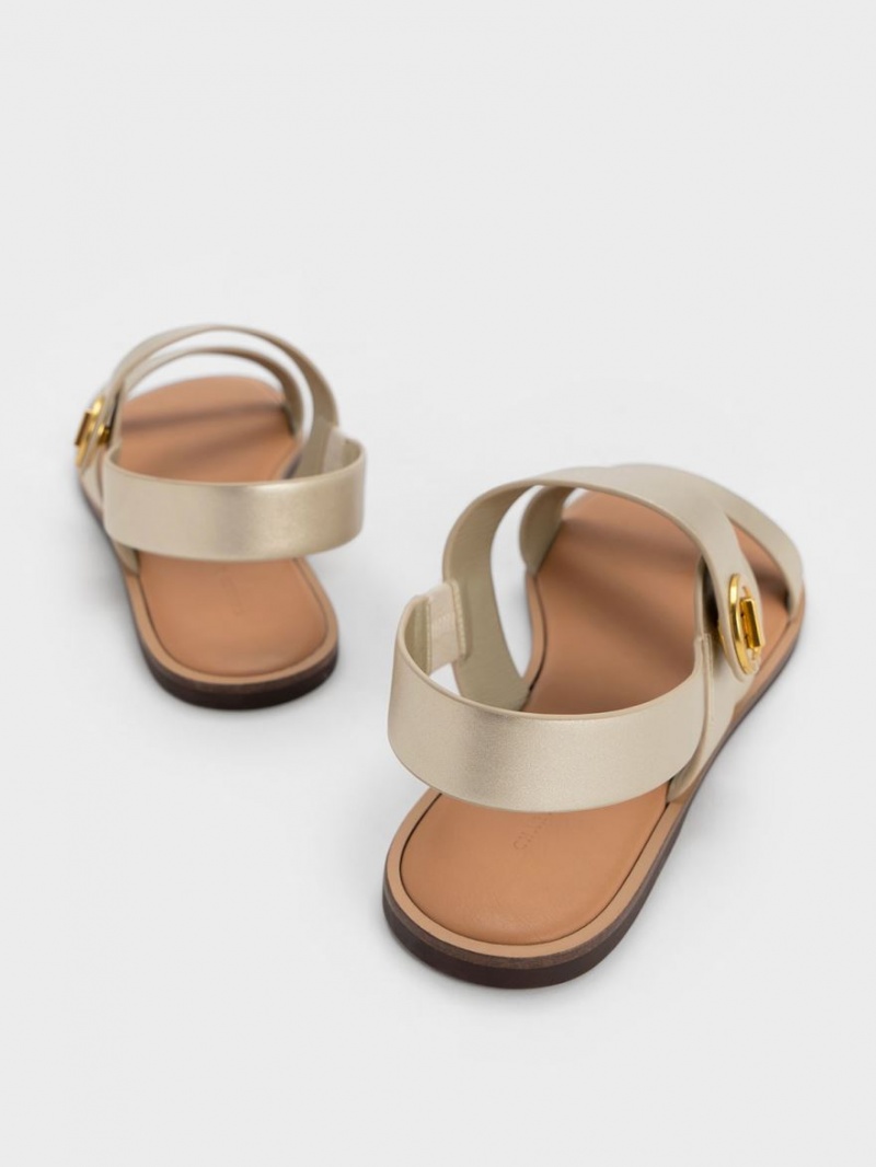 Charles & Keith Metallic Asymmetric Riemchensandalen Gold | 391FKTLMW