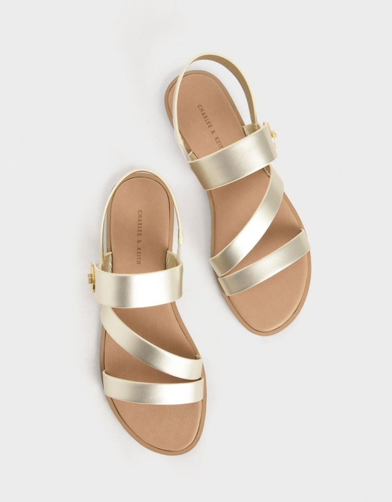 Charles & Keith Metallic Asymmetric Riemchensandalen Gold | 391FKTLMW