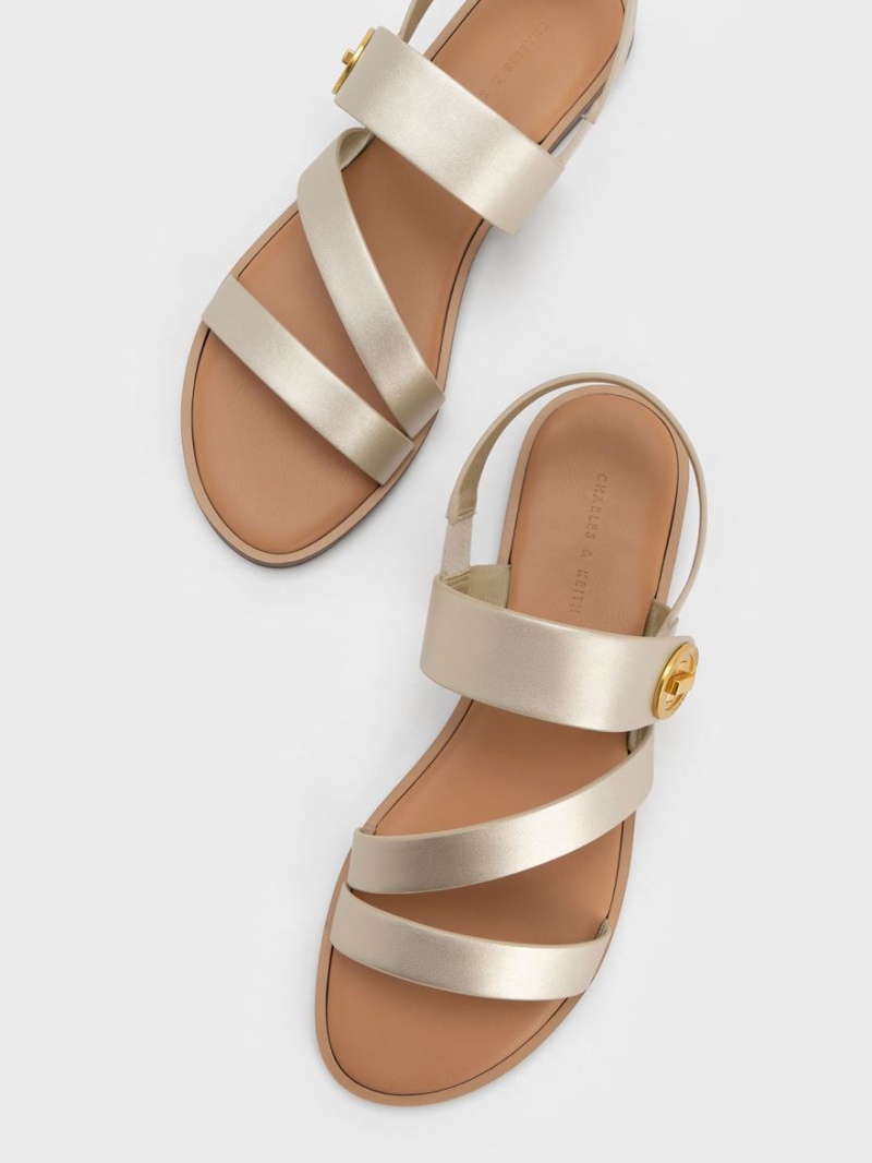 Charles & Keith Metallic Asymmetric Riemchensandalen Gold | 391FKTLMW