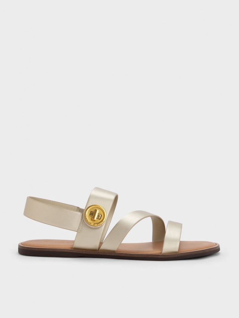 Charles & Keith Metallic Asymmetric Riemchensandalen Gold | 391FKTLMW