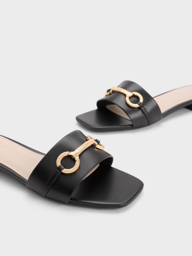 Charles & Keith Metallic Bar Rutschen Sie Sandalen Schwarz | 301KIVYOF