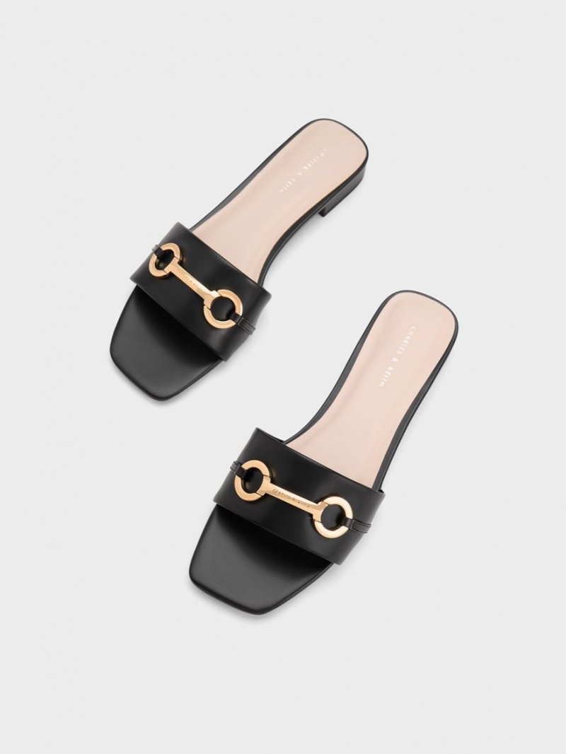 Charles & Keith Metallic Bar Rutschen Sie Sandalen Schwarz | 301KIVYOF