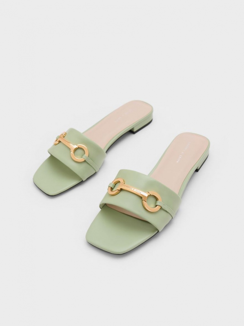 Charles & Keith Metallic Bar Rutschen Sie Sandalen Mintfarben | 651KMZXTF