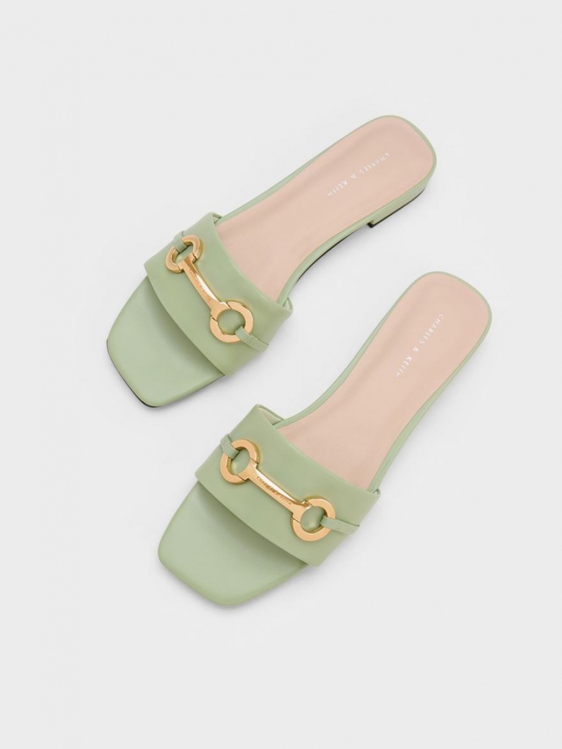 Charles & Keith Metallic Bar Rutschen Sie Sandalen Mintfarben | 651KMZXTF