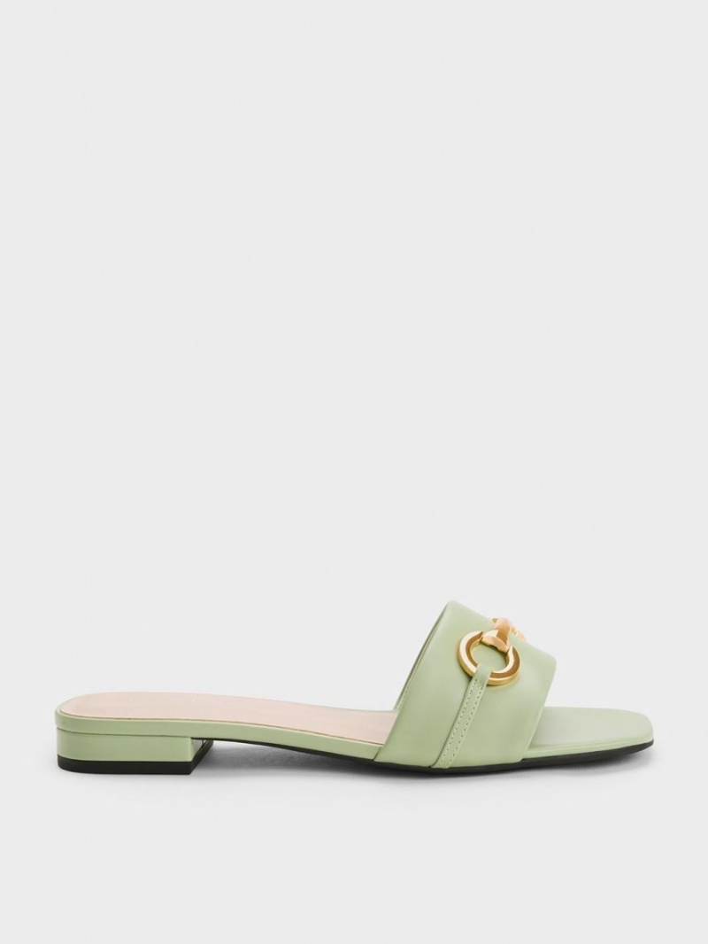 Charles & Keith Metallic Bar Rutschen Sie Sandalen Mintfarben | 651KMZXTF