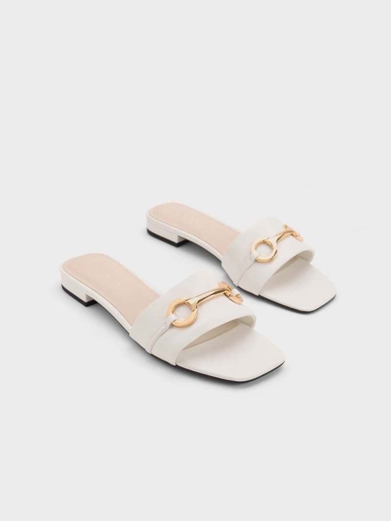 Charles & Keith Metallic Bar Rutschen Sie Sandalen Weiß | 452YZBRUH