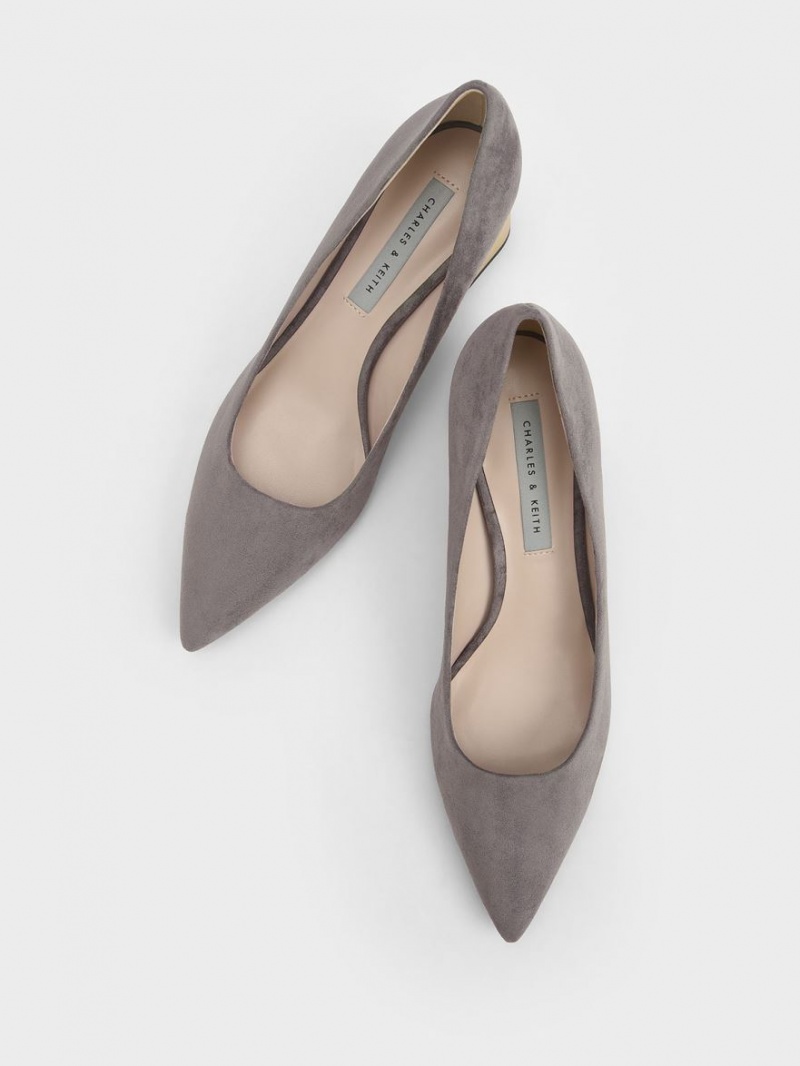 Charles & Keith Metallic Block Heel Textured Pumps Grau | 860GZVLSN