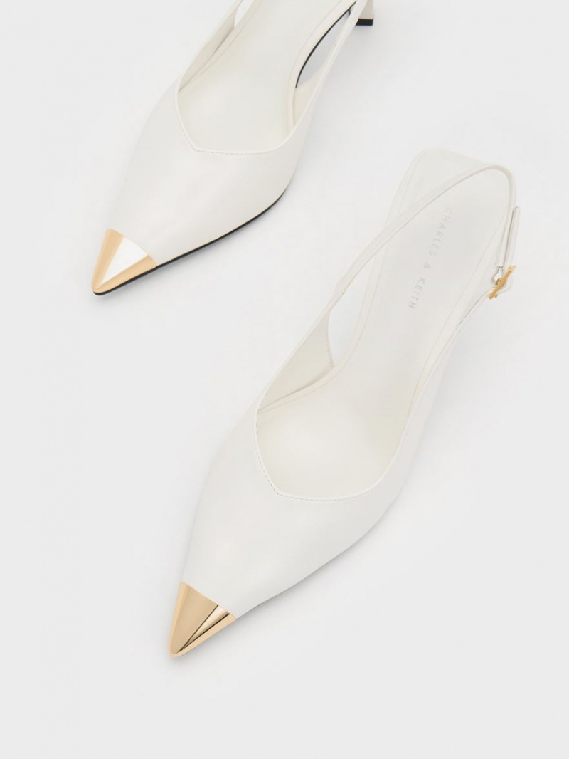 Charles & Keith Metallic Cap Pointed-Kappe Slingback Pumps Weiß | 329VDPQSO