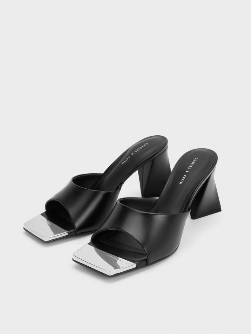 Charles & Keith Metallic Cap Sculptural Heel Mules Schwarz | 860REXKIO