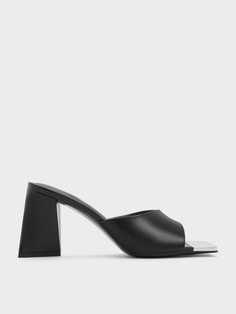 Charles & Keith Metallic Cap Sculptural Heel Mules Schwarz | 860REXKIO