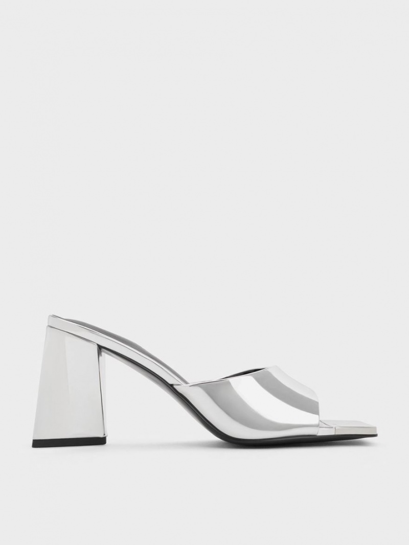 Charles & Keith Metallic Cap Sculptural Heel Mules Silber | 165MCXEQH