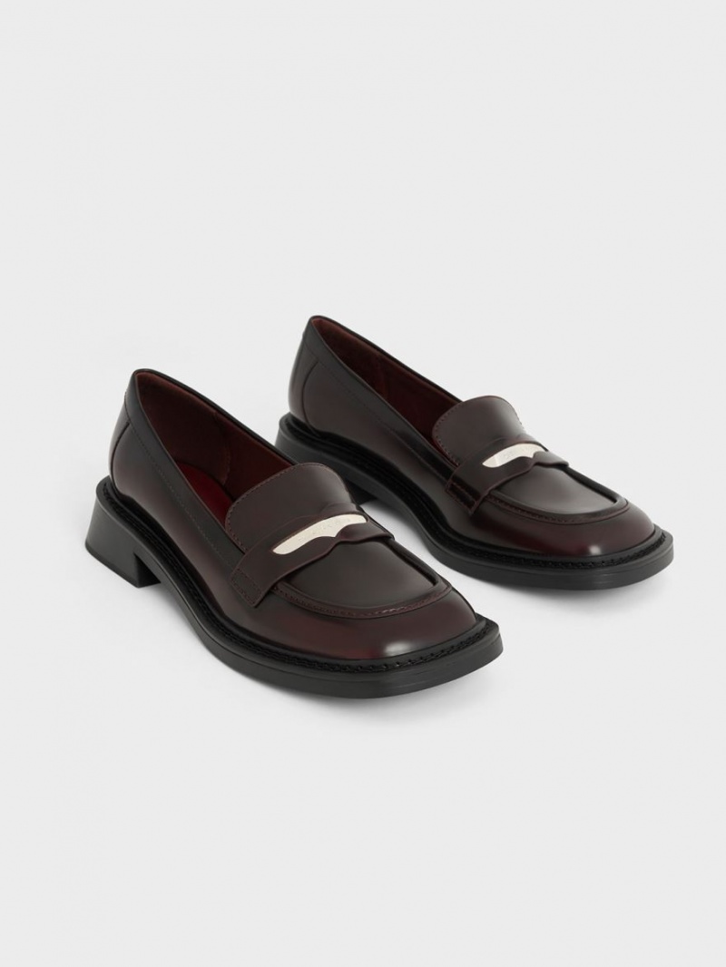 Charles & Keith Metallic Penny Tab Halbschuhe Bordeaux | 750OXNMCA