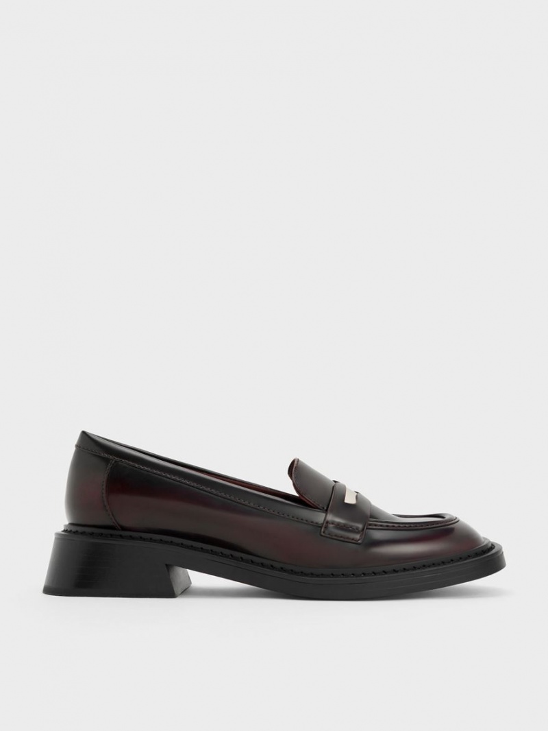 Charles & Keith Metallic Penny Tab Halbschuhe Bordeaux | 750OXNMCA