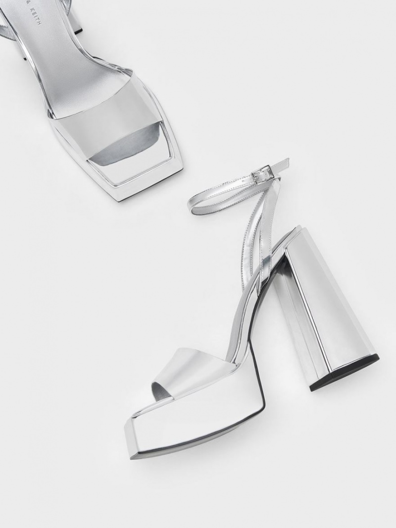 Charles & Keith Metallic Plattform Ankle Riemchensandalen Silber | 715YUXZJI