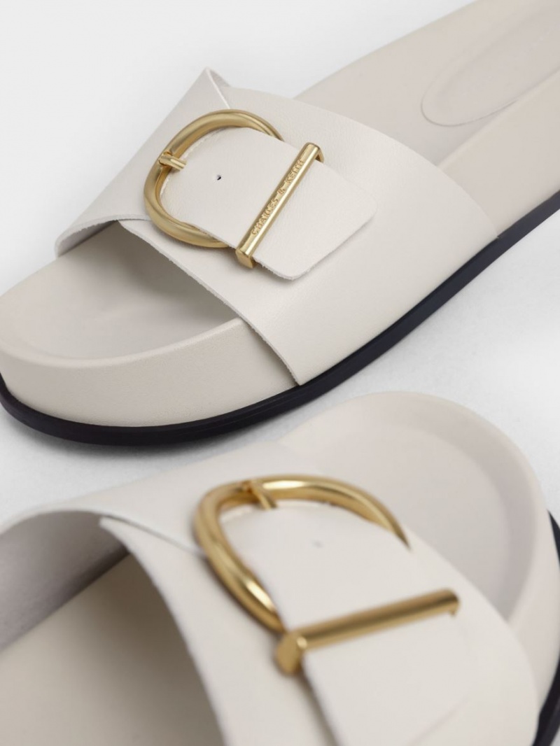 Charles & Keith Metallic Schnallen Plateausandalen Weiß | 371JVNUXF