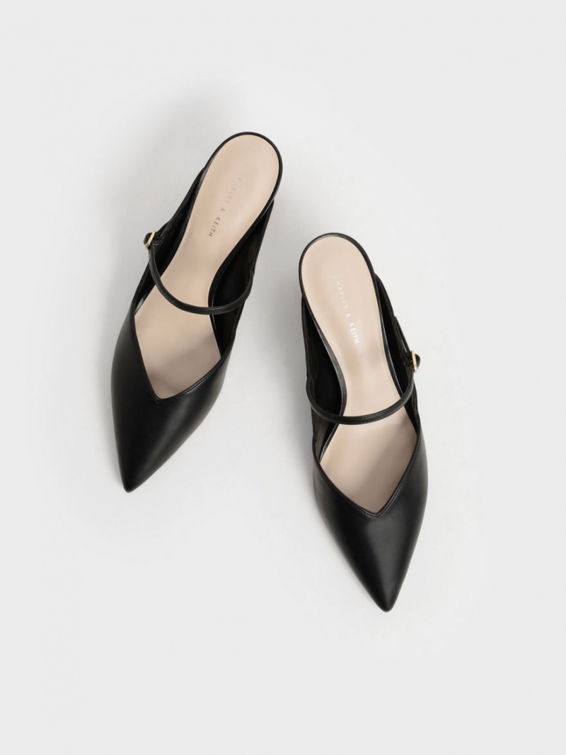 Charles & Keith Metallic Sculptural Heel Mules Schwarz | 296DOEAZC