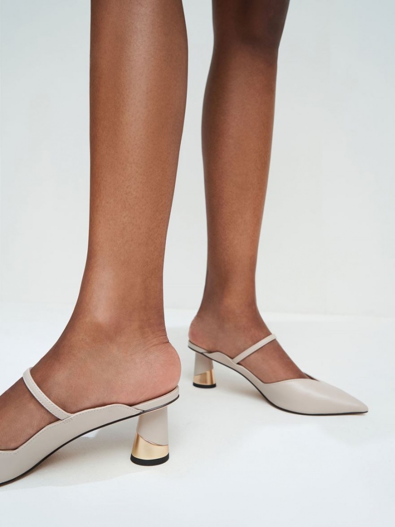 Charles & Keith Metallic Sculptural Heel Mules Weiß | 263XQBHML