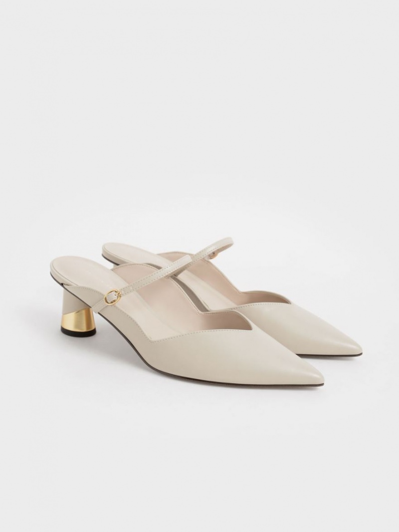 Charles & Keith Metallic Sculptural Heel Mules Weiß | 263XQBHML