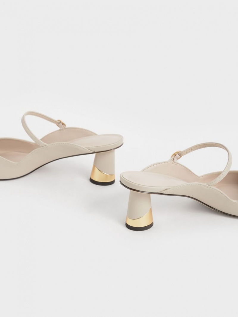 Charles & Keith Metallic Sculptural Heel Mules Weiß | 263XQBHML