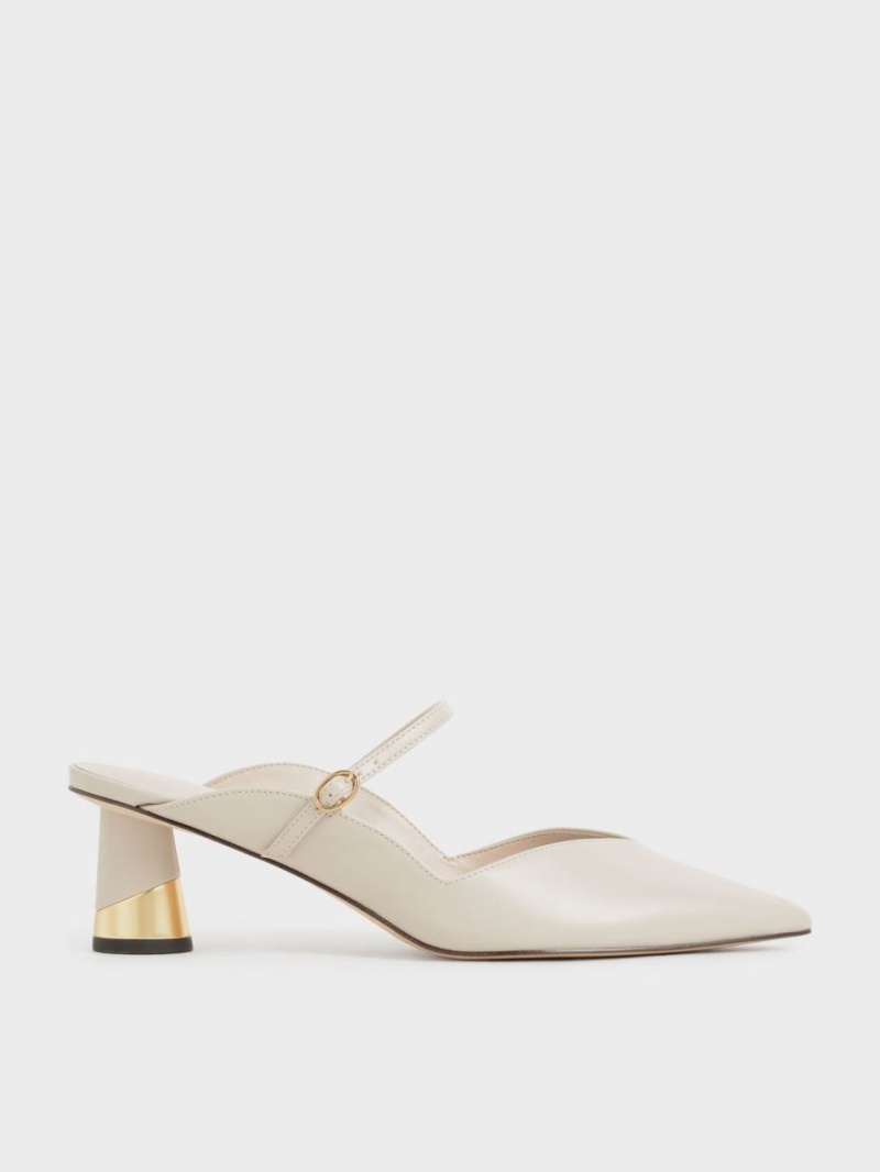 Charles & Keith Metallic Sculptural Heel Mules Weiß | 263XQBHML