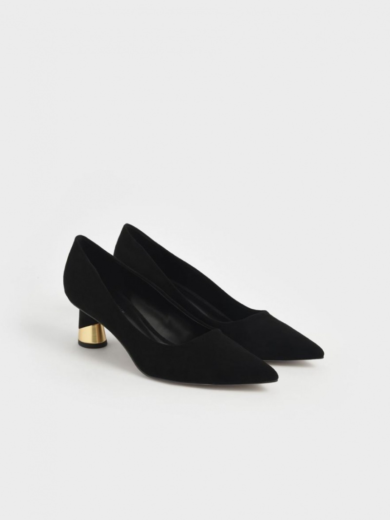 Charles & Keith Metallic Sculptural Heel Textured Pumps Schwarz | 592PDYCSQ