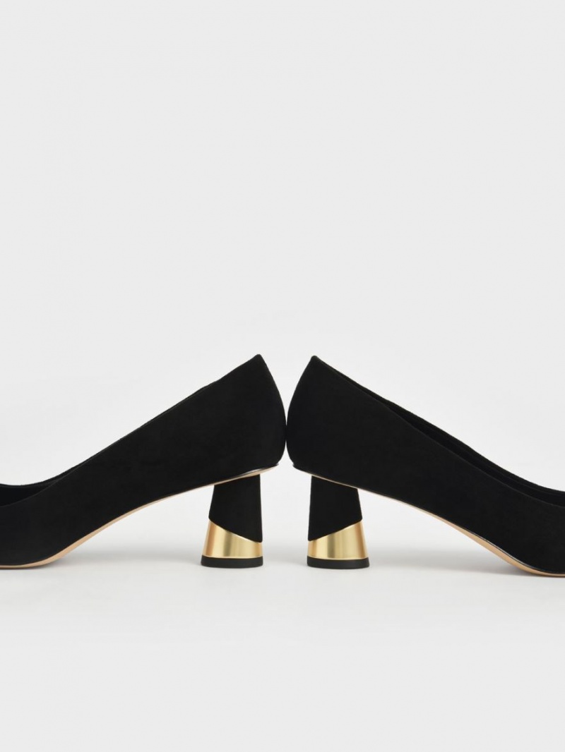 Charles & Keith Metallic Sculptural Heel Textured Pumps Schwarz | 592PDYCSQ