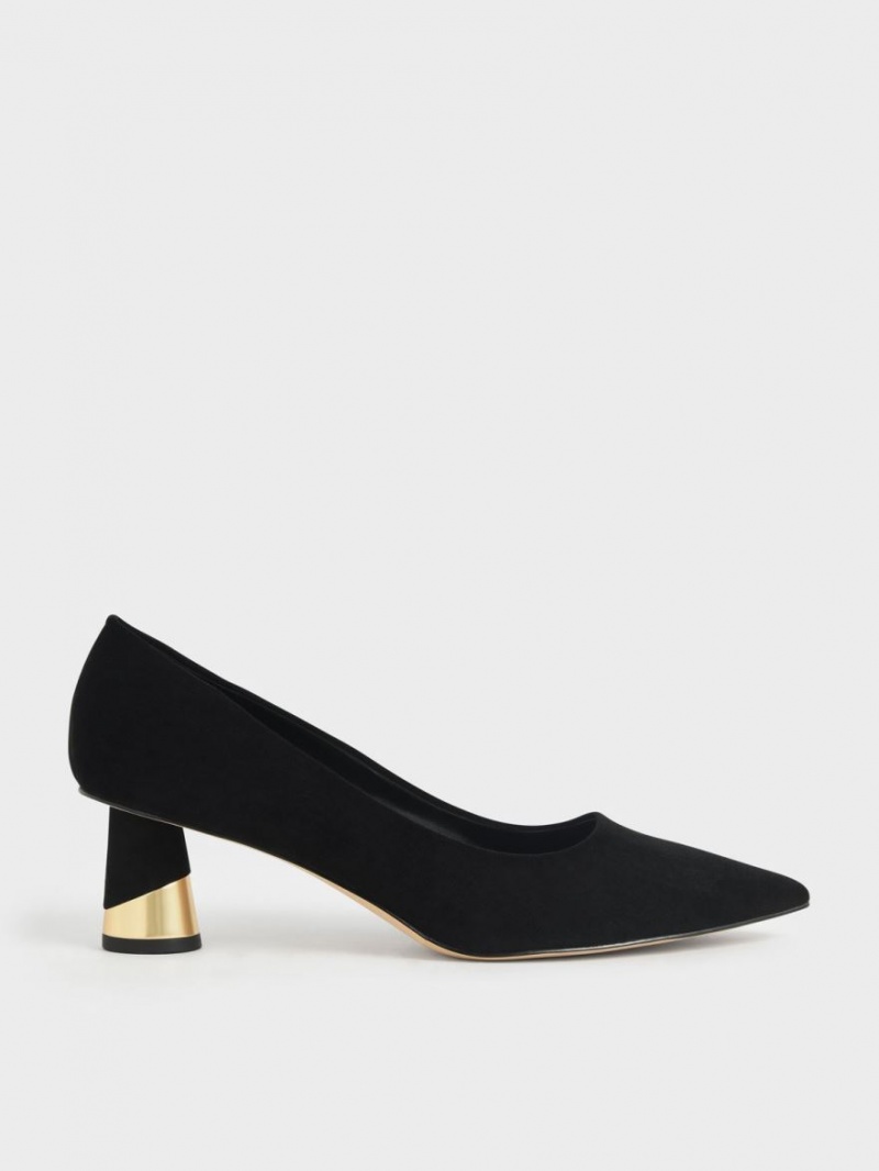 Charles & Keith Metallic Sculptural Heel Textured Pumps Schwarz | 592PDYCSQ