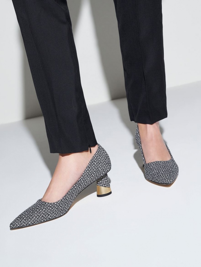 Charles & Keith Metallic Sculptural Heel Tweed Pumps Mehrfarbig | 581WVYGKQ