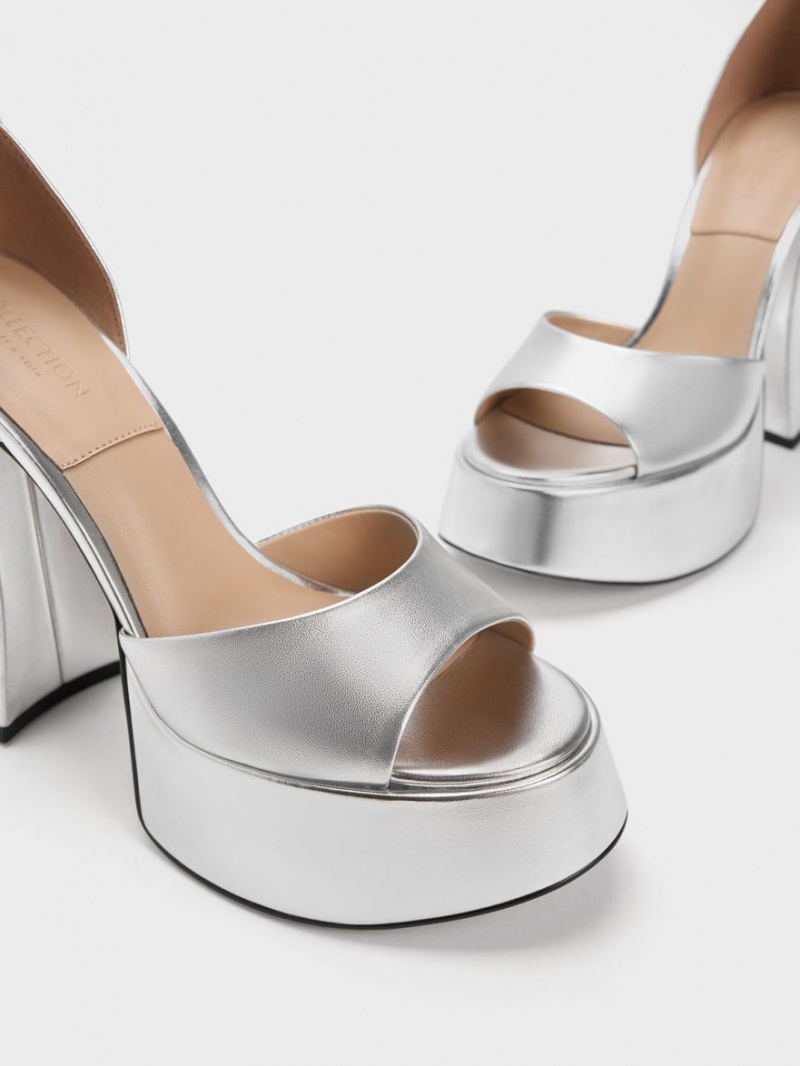 Charles & Keith Michelle Metallic Leder Plateausandalen Silber | 135DZGBXA