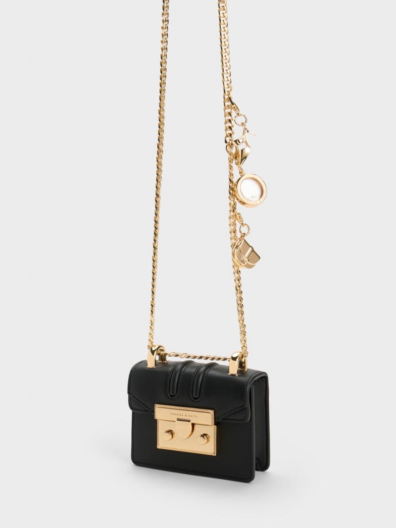 Charles & Keith Micro Charm-Embellished Clutch Tasche Schwarz | 395PEJAOC