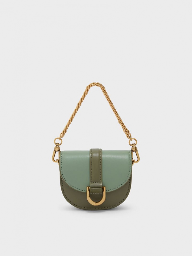 Charles & Keith Micro Gabine Two-Tone​ Satteltaschen Olivgrün | 682OWFAGS