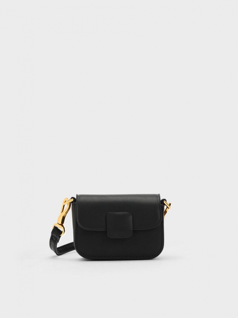 Charles & Keith Micro Koa Square Push-Lock Mini Taschen Schwarz | 017DLOWAJ