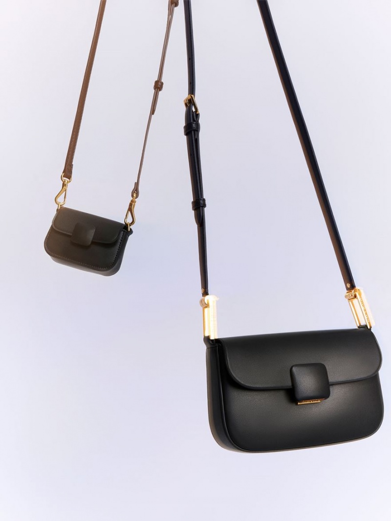 Charles & Keith Micro Koa Square Push-Lock Mini Taschen Schwarz | 017DLOWAJ